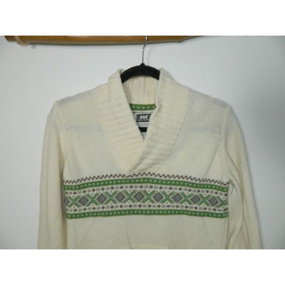 Helly Hansen Sweater Size Small Ivory Green Fair Isle Wool Knit - Picture 3 of 11